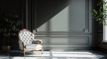 Obraz premium Elegant Vintage Armchair in Minimalist Stylish Interior Space
