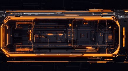 Obraz premium Sleek Hi-Tech Orange Neon Circuitry Illustration on Black Canvas : Generative AI