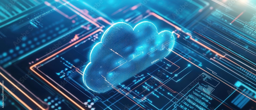Poster futuristic digital cloud with high-tech data processing elements for technology and cloud computing 