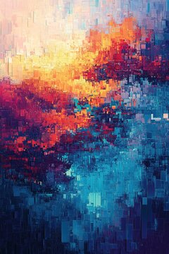 Abstract pixelated artwork of warm and cool color blend