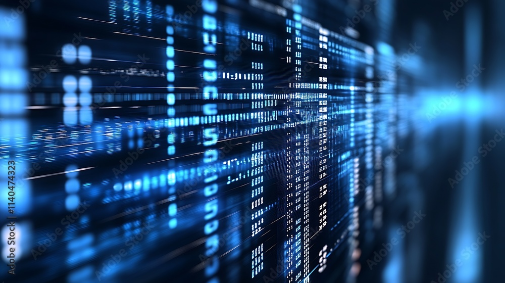 Poster Futuristic digital data stream background with blue cyber technology : Generative AI