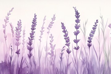 Fototapeta premium Soft purple lavender field, watercolor effect