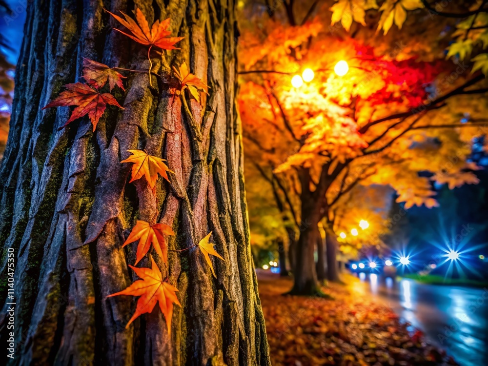 Wall mural Long Exposure Maple Tree Bark Photography - Autumn Nature Scene, Night Photography, Detailed Texture