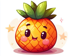 Naklejka premium Cute Pineapple Cartoon Illustration - Kawaii/Cute characters