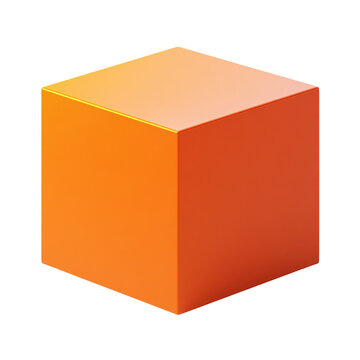 Orange 3D Geometric Cube on white and transparent background