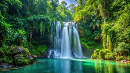 stunning waterfall in lush jungle