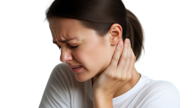 Woman with Neck Pain Holding Neck