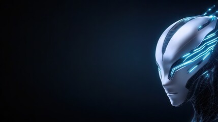 Obraz premium Futuristic humanoid head with glowing circuitry details.