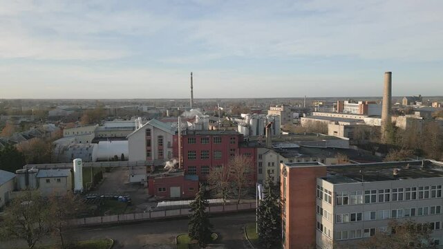 Siauliai, Lithuania - 15th november, 2024: aerial view Gubernija - Historical Unique Brewery factory buildings complex. Manor brewery. Gubernija HUB. Lithuanian beer and kvass produce