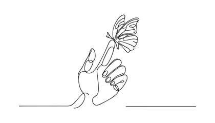 Continuous one single minimal line drawing butterfly 
