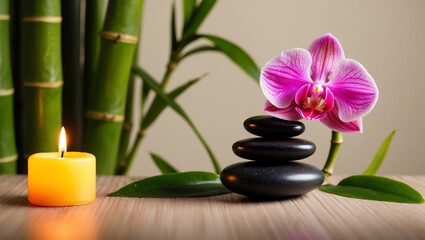 Obraz premium Serene Spa Scene with Bamboo and Orchid