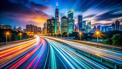 Fototapeta premium Long Exposure Photography: Vibrant Solid Color Backgrounds, Night City Lights, Abstract Light Trails, Motion Blur, Stunning Visuals, Artistic Images, Creative Photography