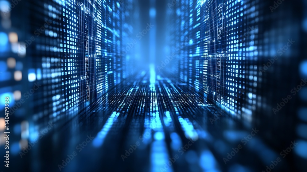 Poster Abstract cyber cityscape with futuristic blue data network visualization : Generative AI
