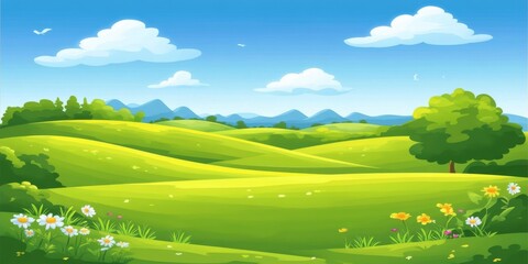 Obraz premium Peaceful summer meadow with wildflowers and rolling hills