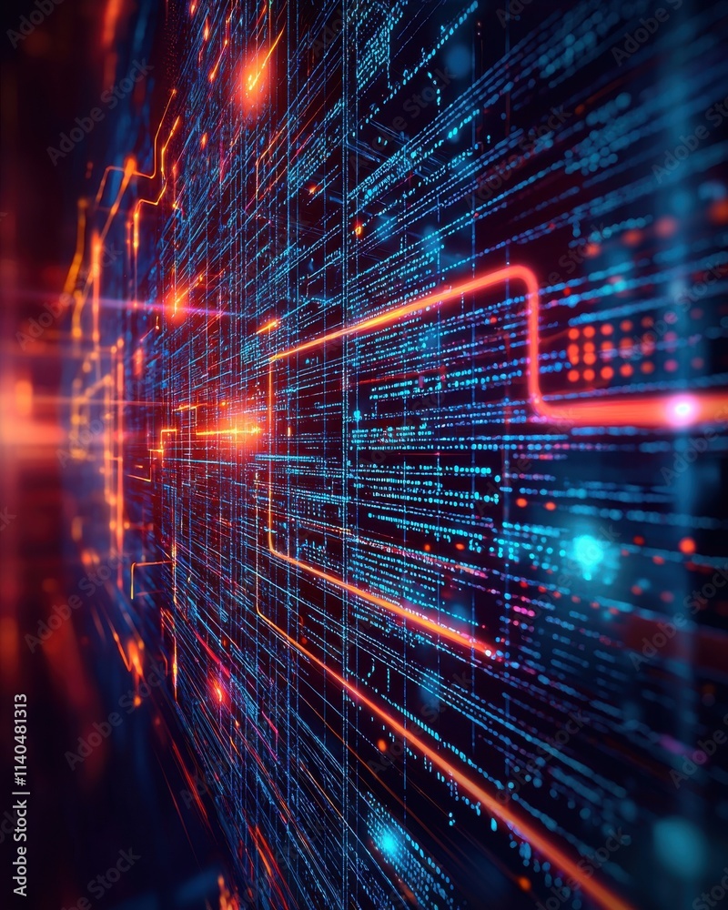 Poster abstract digital background with glowing lines, circuit patterns, and neon lights representing high-