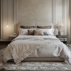 Large bed with lace covering