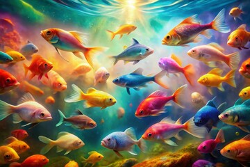 Long Exposure Watercolour Fish Painting, Artistic Aquatic Life, Surreal Underwater Scene, Vibrant Fish Art