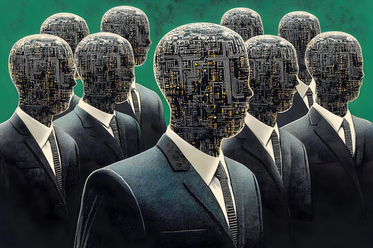 Hommes d'affaires robotis&eacute; avec t&ecirc;te en composants &eacute;lectroniques