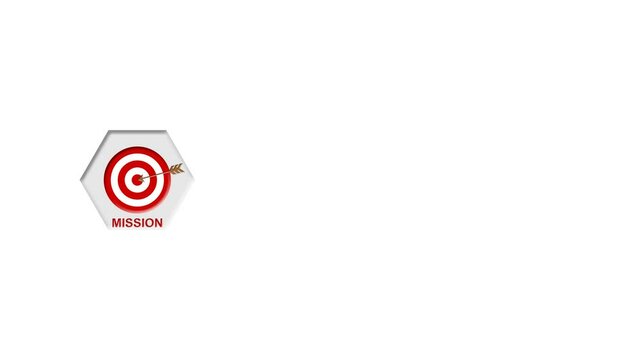 animated mission vison values icon set in hexagonal shape. animation footage video isolated on alpha channel(transparent) background.