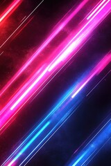 Vibrant diagonal neon light streaks on dark backdrop.