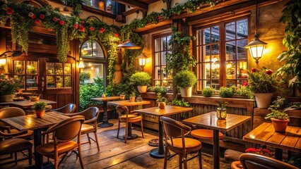 Fototapeta premium Low Light Bistro Germany: Sustainable Design, Cozy Atmosphere, Natural Materials