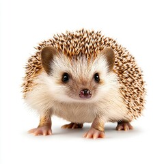Obraz premium Adorable hedgehog with a round body and cute face, showcasing its unique quills and whiskers against a bright white background for animal lovers and nature enthusiasts