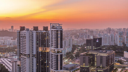 Fototapeta premium Aerial skyline with apartment buildings and skyscrapers of Singapore timelapse