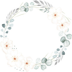 Winter Watercolor Wreath with White Florals and Greenery