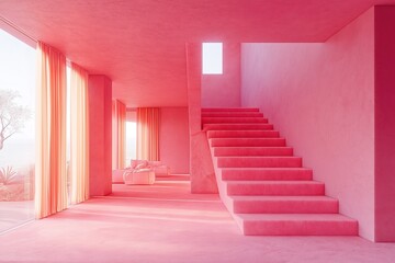 Obraz premium Blushing digital dreams reveal transcendent pink interior design in a modern setting