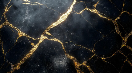 Abstract Gold Veins on Black Marble Background Illustration