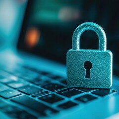 A Close-Up of a Digital Lock on a Laptop Keyboard Representing Online Security, Privacy, and Data Protection in a Modern Technological Environment