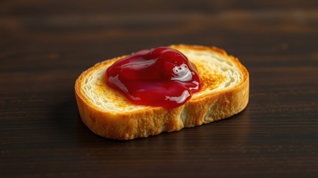 A single slice of toasted bread with a dollop of red fruit spread