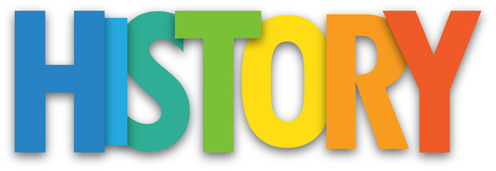 HISTORY colorful typography banner on transparent background