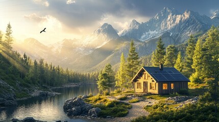 Isolated Solar Powered Cabin in a Serene Mountainous Environment