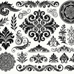 Calligraphic ornamental element collection vector on white background