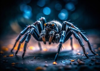 Low Light Spider Photography, Dark Surface, Out of Focus, Black Spider, Creepy Crawly, Macro Photography, Night Photography, Insect Photography, Arachnid