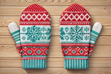 Stylized Winter Mittens with Festive Patterns Cozy Holiday Accessory Design