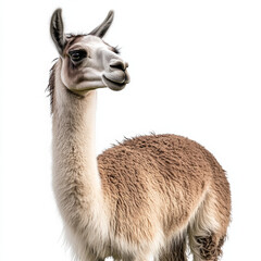 Fototapeta premium llama standing isolated on white background, showcasing its unique features and fur texture. This animal exudes calm and curious demeanor, perfect for nature themed projects