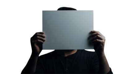 Person Holding a Blank Sheet of Paper on transparent background