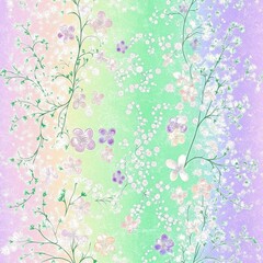 Fototapeta premium [Cherry blossom floral wallpaper designs] Vibrant Floral Wallpaper with Cherry Blossoms on Light Blue Purple Teal Background