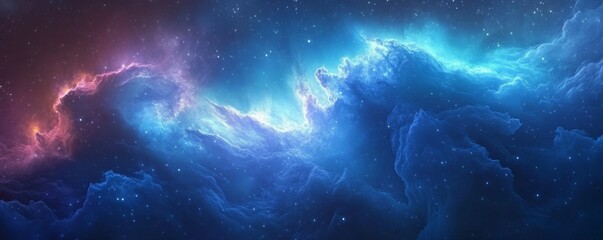 Fototapeta premium Majestic Sky with Aurora and Stars. Blue Northern Lights Banner with copy-space.