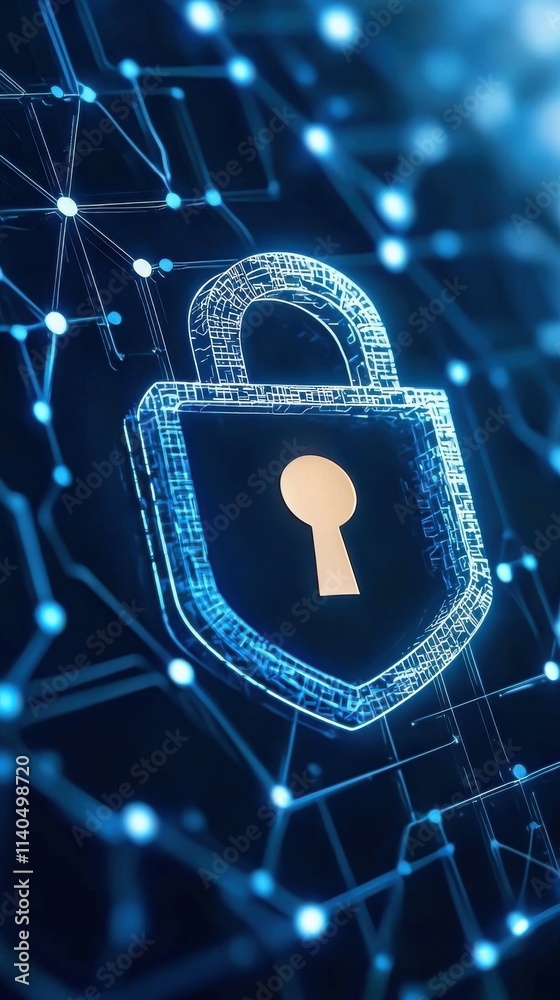 Poster digital lock icon on abstract background representing cybersecurity, data protection, and network se