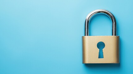 Gold Padlock on a Light Blue Background Symbolizing Security and Privacy in Digital and Physical Spaces, Ideal for Concepts Related to Protection and Safety