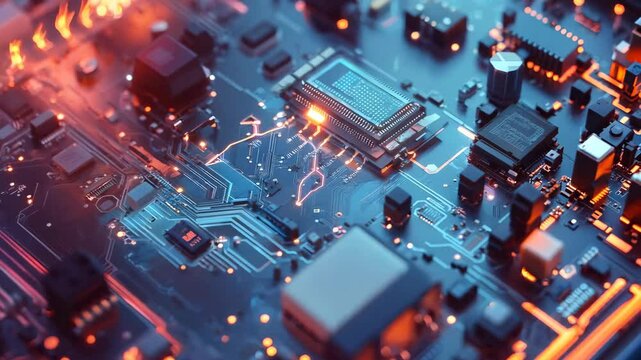 An intricate circuit board with various components and chips.