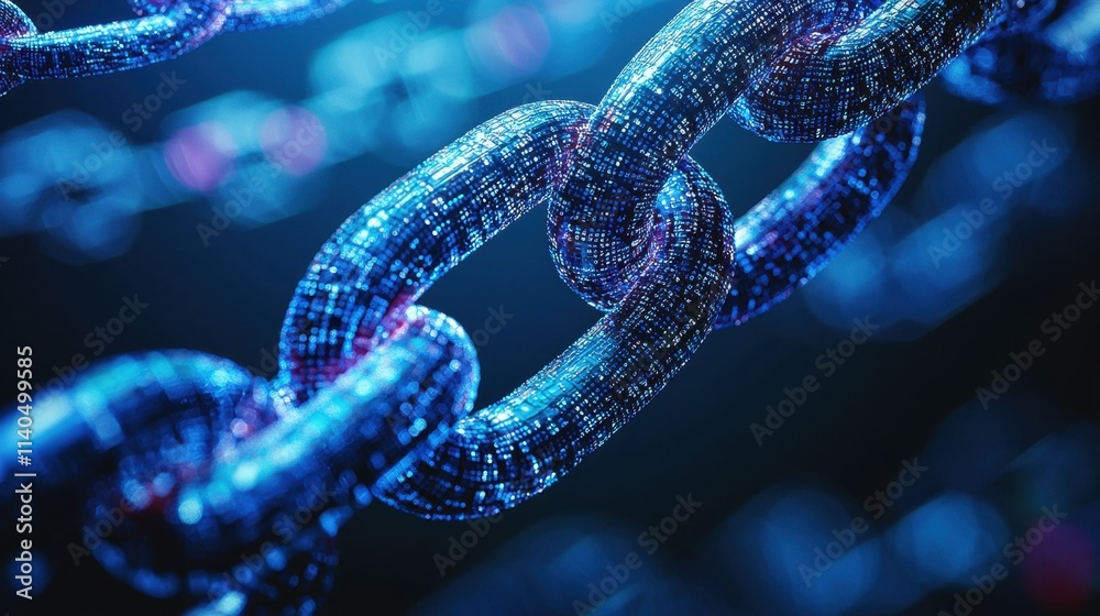 Poster digital blockchain connection in a futuristic network representation with glowing links