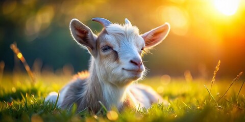 Lying Goat Kid, Adorable Baby Goat, Deep Depth of Field, Farm Animal Photography, Cute Goat Image, High Resolution, Pet Goat,  Sleeping Goat, Countryside Animal