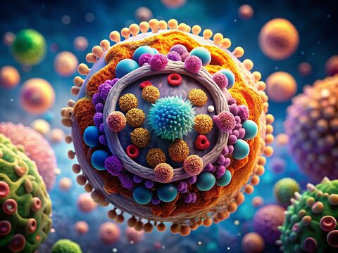 Lysosome Cell Organelle: Microscopic 3D Rendering, Cellular Biology,  High-Resolution Image, Scientific Illustration, Medical Education