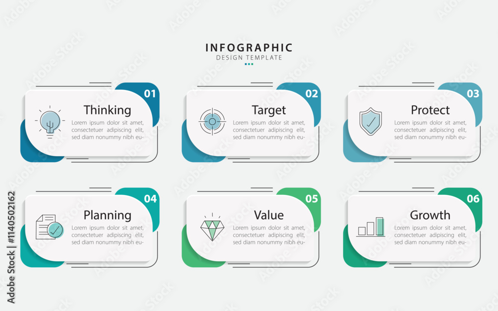Poster infographic template. 6 step timeline journey, flat simple infographics design template. presentatio