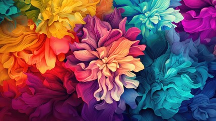 Abstract Colorful Floral Design Vibrant Hues, Swirling Petals, Artistic Composition