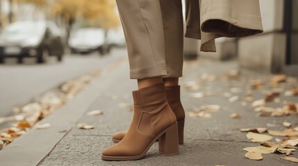 Fashion design inspiration mocha mousse footwear in urban streets stylish boots seasonal environment trendy viewpoint